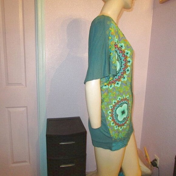 Desiqual STRETCH Jersey Size M BLOUSE Tunic Top METALLIC Floral DOLMAN Scoop - Picture 6 of 11